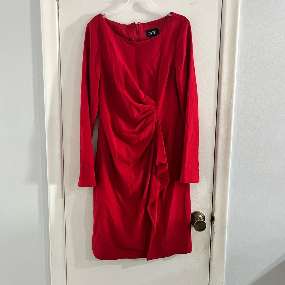 Adrianna Papell Vibrant Red Long Sleeve Dress